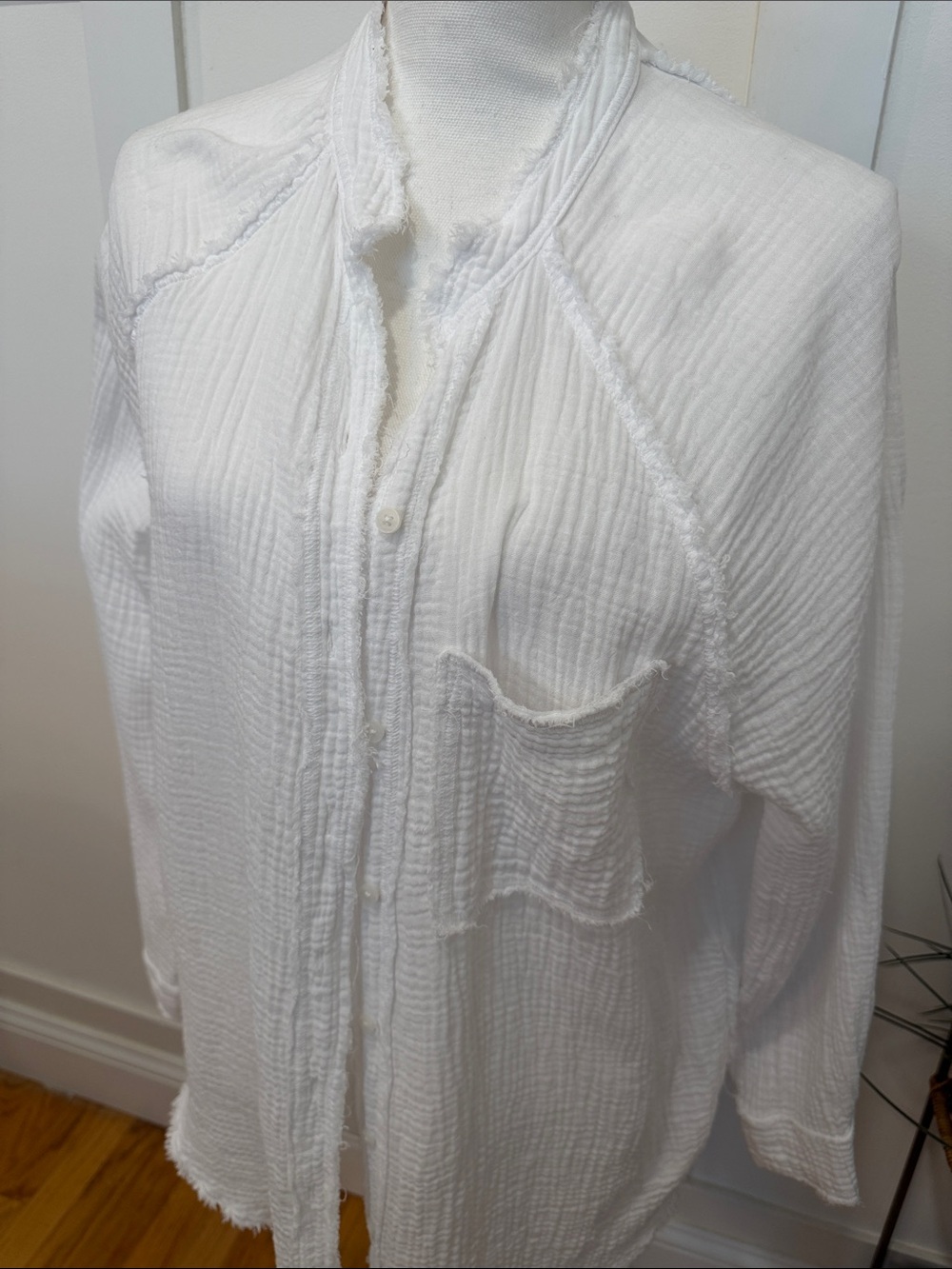 aerie White Gauze Button-Down Oversized Shirt - Picture 2 of 7